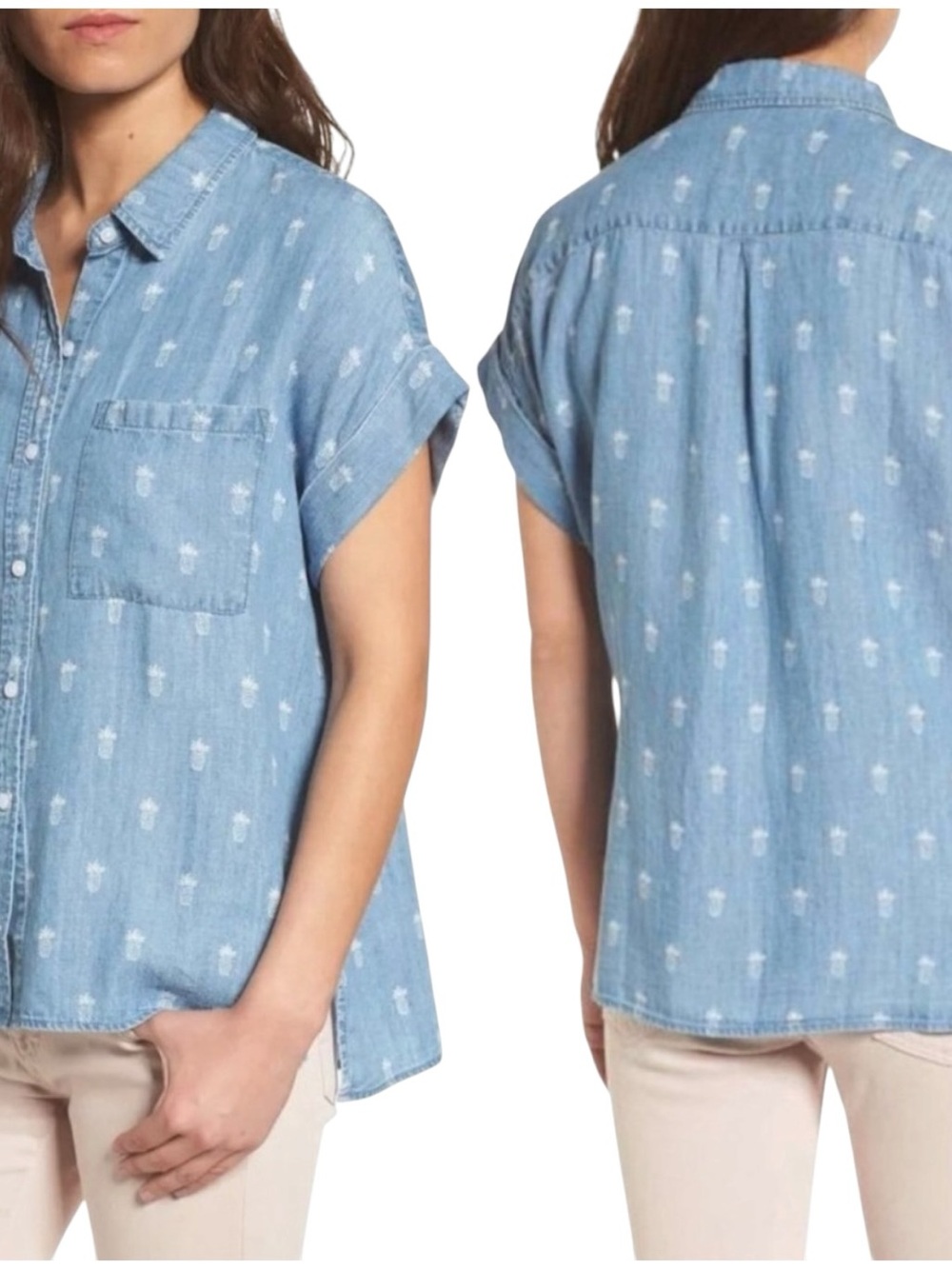 Rails Whitney Chambray Pineapple Button Down Shirt linen Tencel blend Size S
